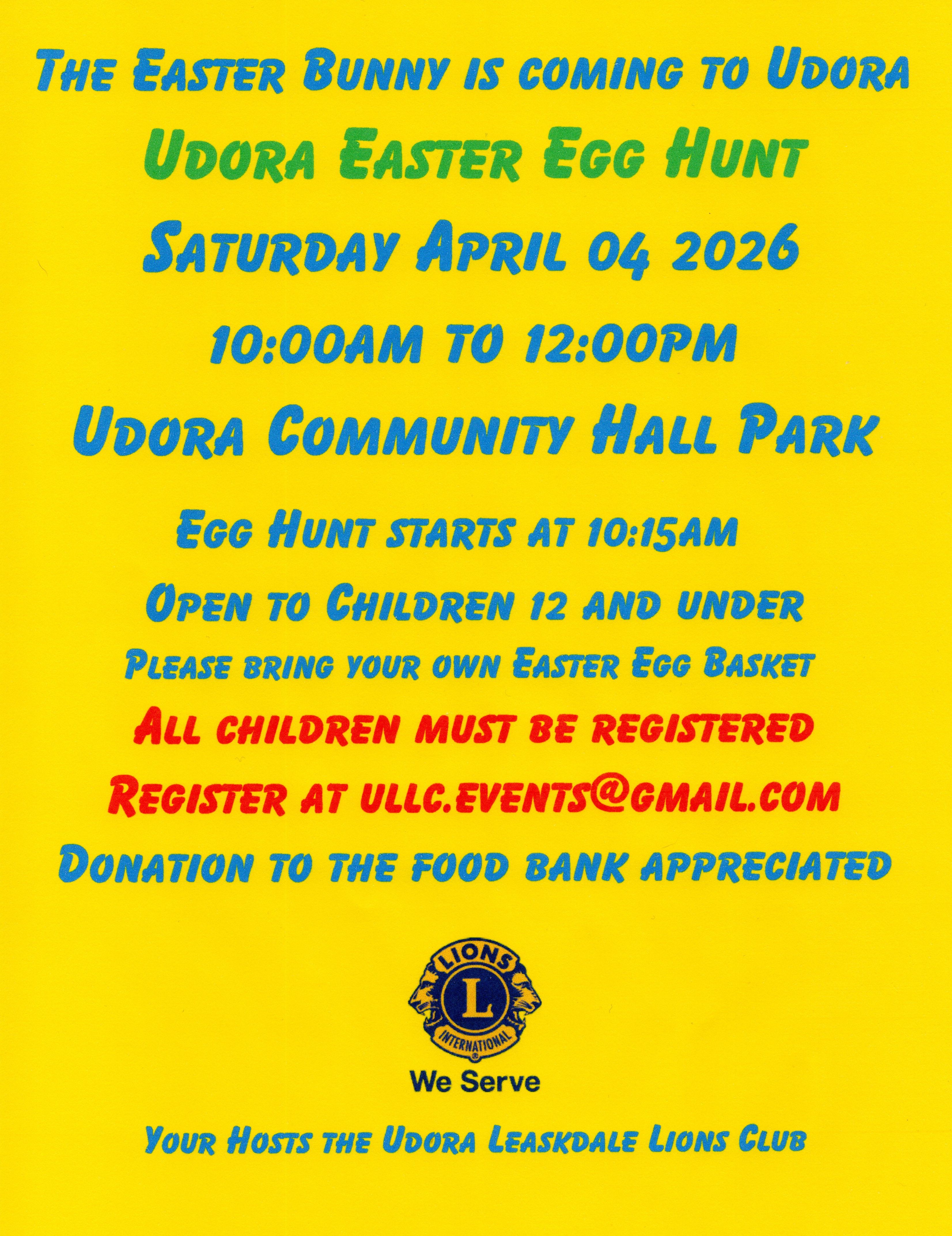Udora Easter Egg Hunt 2026 Poster